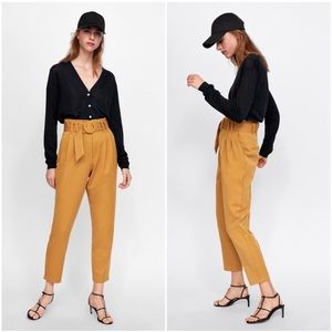 Zara NWOT Mustard Belted High-Waisted Pants
